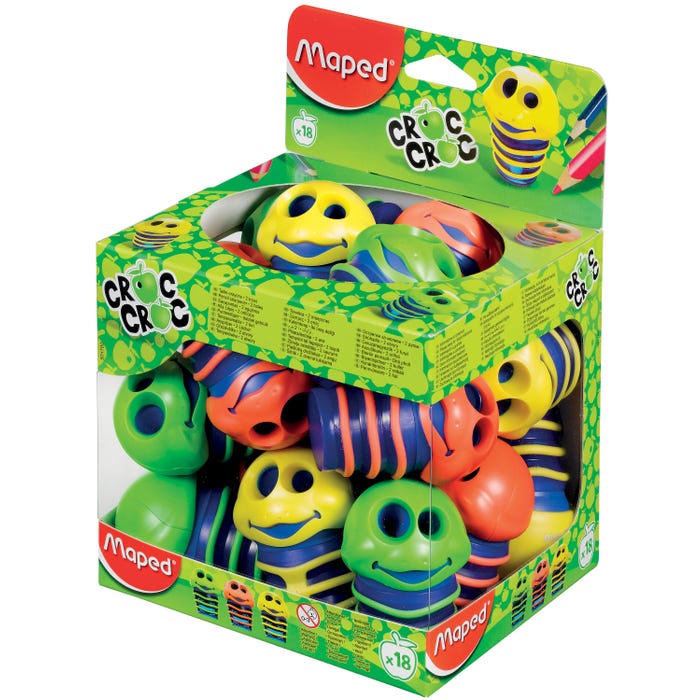 Maped Croc-Croc 2-Hole Pencil Sharpeners with Canisters, Set of 18