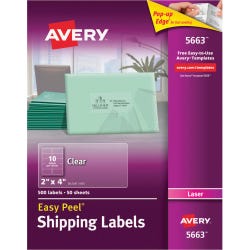 Avery Easy Peel Shipping Labels, Laser, 2 x 4 Inches, Clear, Pack of 500 076370