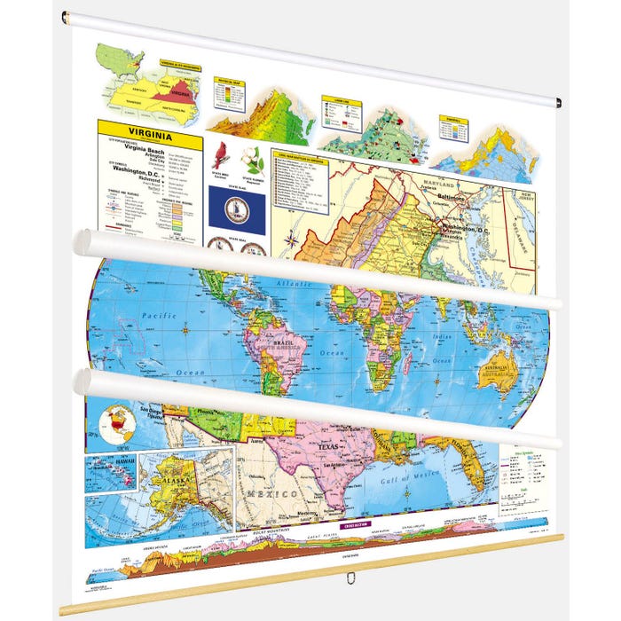 Social Studies OKLAHOMA/U.S./WORLD MAP COMBO, Markable, Erasable, Grades 4-12