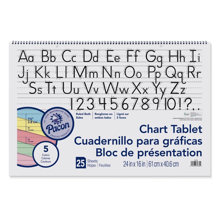 Pacon Chart Tablet, 24 x 16 Inches, 1-1/2 Inch Ruled Long Way, 25 Sheets