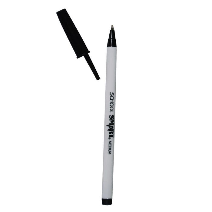 School Smart Round Stick Pen, Medium Tip, Black, Pack of 12