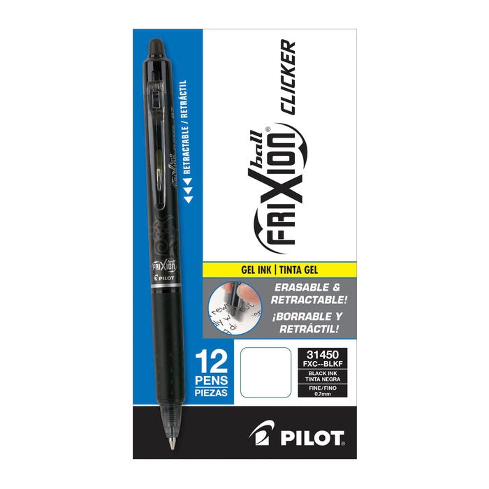 Pilot FriXion Clicker Erasable Gel Ink Pens, Fine Point, Black Ink, Pack of 12