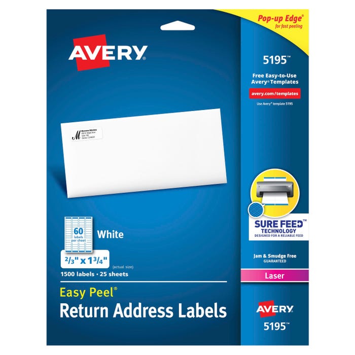 Avery Easy Peel Return Address Labels, Laser, 2/3 x 1-3/4 Inches, Pack of 1500