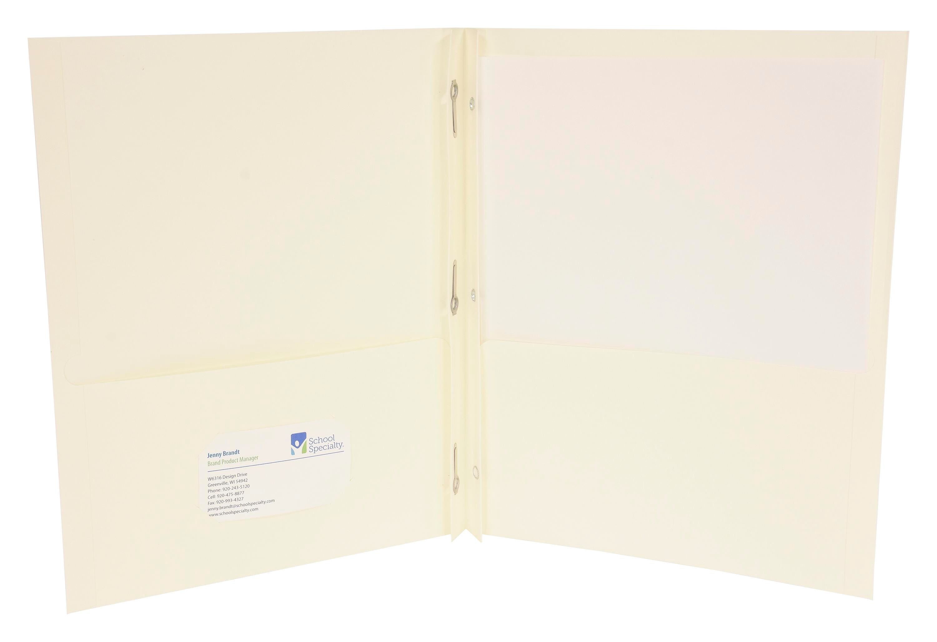 School Smart 2-Pocket Folders with Fasteners, White, Pack of 25 084891