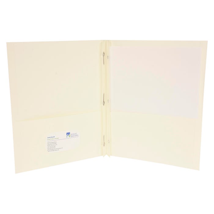 School Smart 2-Pocket Folders with Fasteners, White, Pack of 25