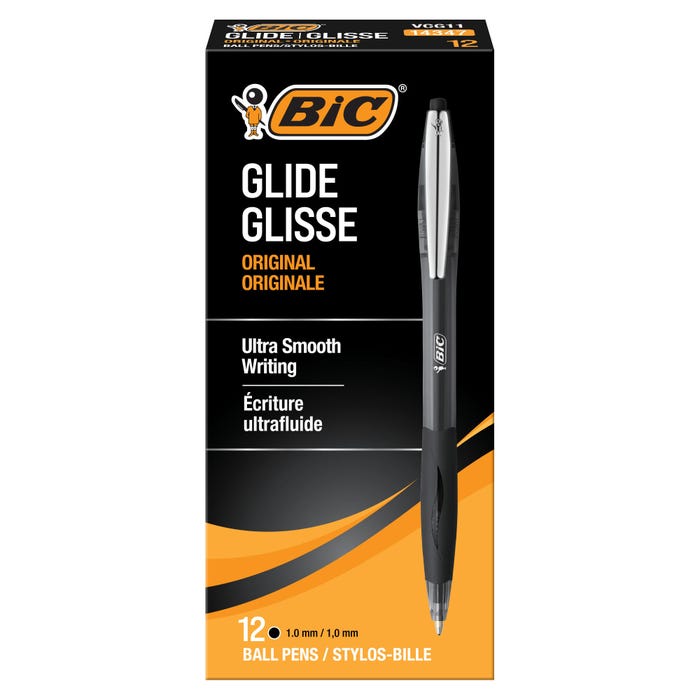 BIC Glide Retractable Ballpoint Pen, Medium Tip, Black, Pack of 12