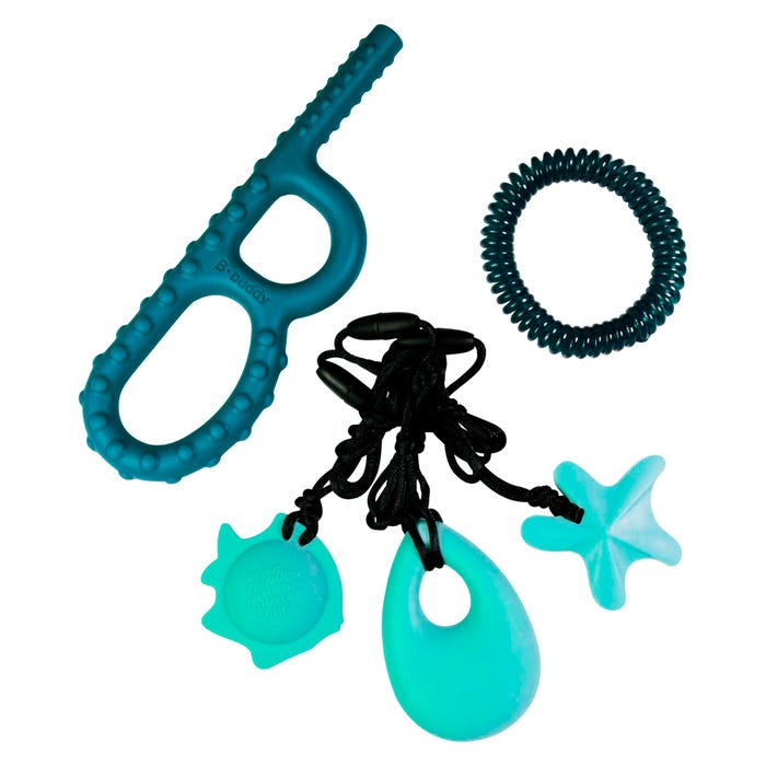 ChuBuddy Teal/Aqua Lovers Chew Fidget Set, Chew Factors 1 & 3