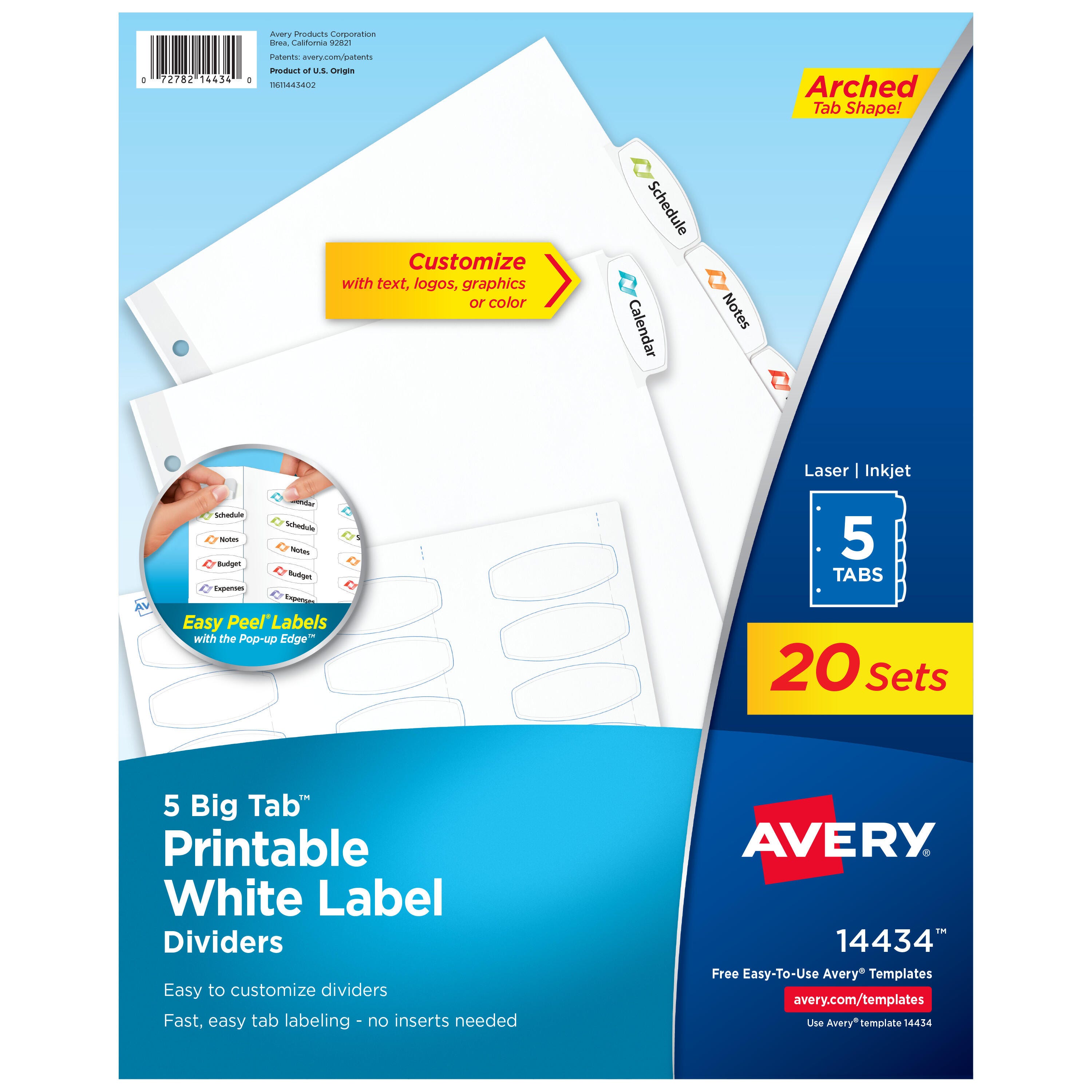 Image for Avery Easy Peel Label Tab Dividers, 5 Tab, White, 20 Sets from School Specialty