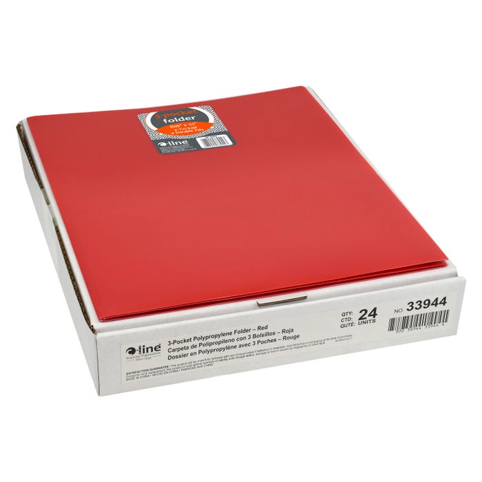 C-Line 3-Pocket Tri-Fold Poly Portfolios, Red, Pack of 24
