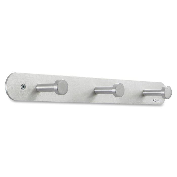 Safco Rounded Design Nail Head Coat Hook, 10 Pounds/Hook, Silver, 18 x 2-5/8 x 2 Inches, 3 Hook