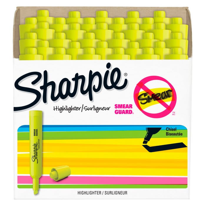 Sharpie Accent Tank Style Highlighter, Chisel Tip, Yellow, Pack of 36