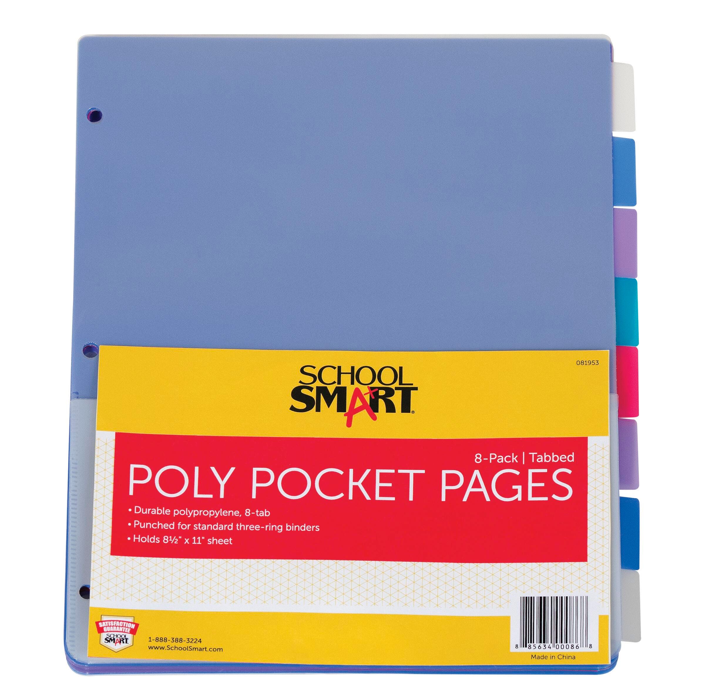 School Smart Tabbed Poly Binder Pocket Page, Assorted Colors, 1 Set of 8 081953