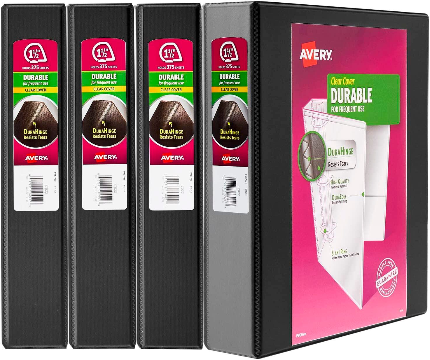 Avery Durable View Binders, 1-1/2 Inch, Slant Rings, Black, Pack of 4 2129950