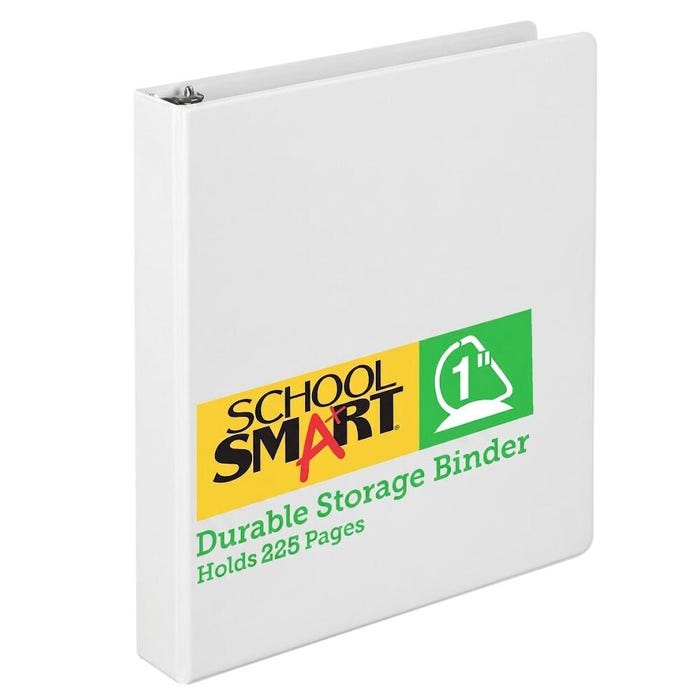 School Smart Durable Polypropylene D-Ring Binder, 1 Inch, White