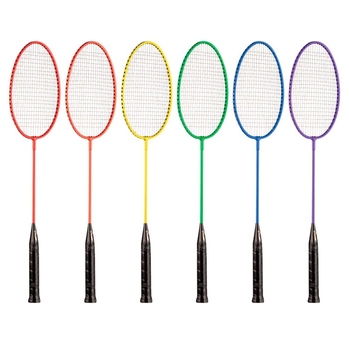 Champion Sports Tempered Steel Badminton Rackets, Coated Steel Strings, Assorted Colors, Set of 6