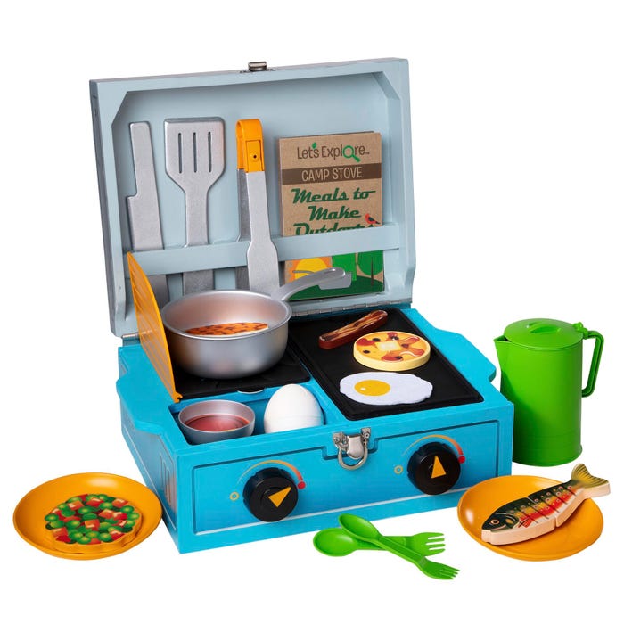 Melissa & Doug Let's Explore Wooden Camp Stove Play Set, 24 Pieces