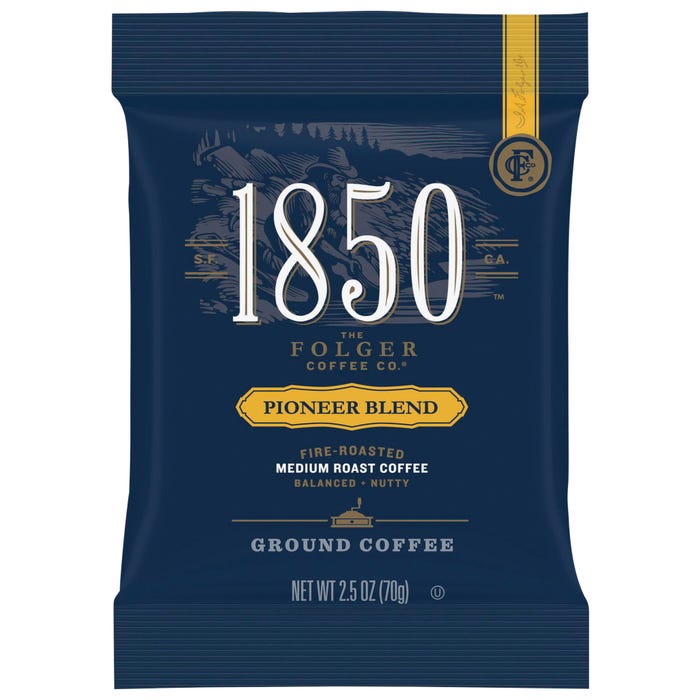 Folgers 1850 Pioneer Blend Ground Coffee Pouches, 2.5 Ounces, Pack of 24