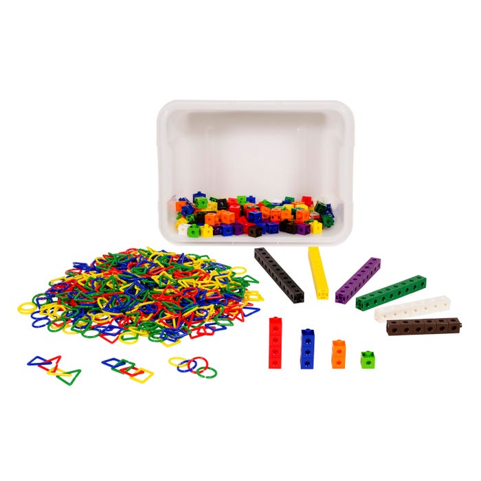 School Smart Linking Cubes and Shape Links Manipulatives Set With Storage Bin, 700 Pieces