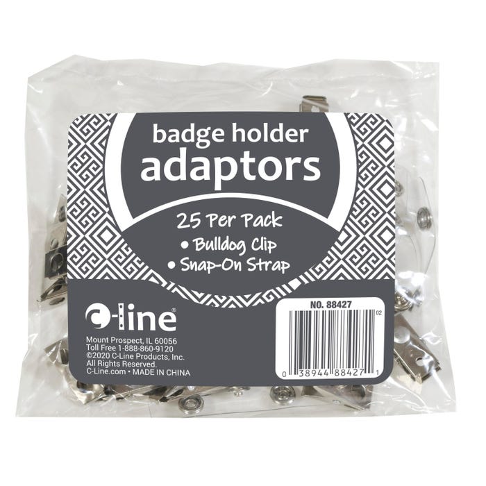 C-Line Badge Holder Adaptor with Bulldog Clip, Pack of 25