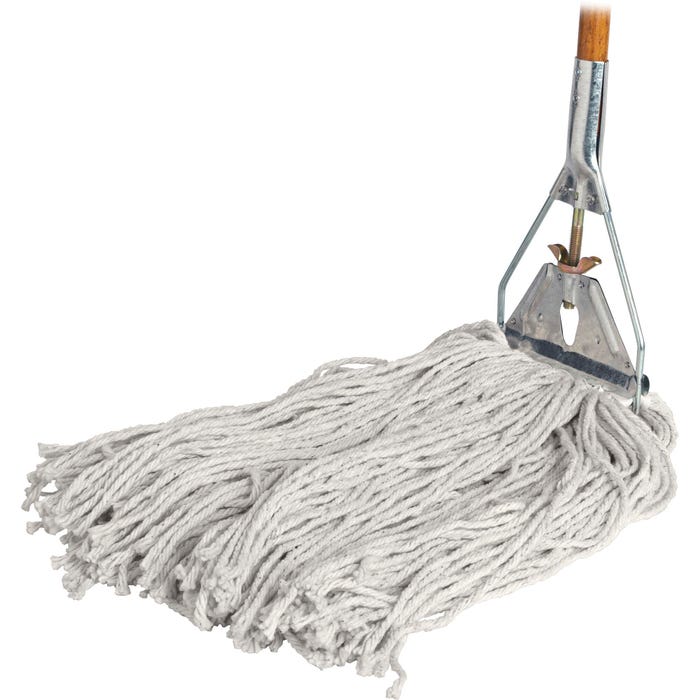 Genuine Joe Cotton Wet Mop, 24 Ounce Mop Head, 60 Inch Handle, White