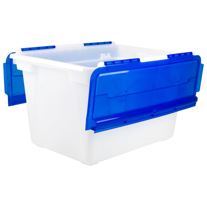 Storex Flip Top Bins, 12 Gallons, Blue, Set of 4