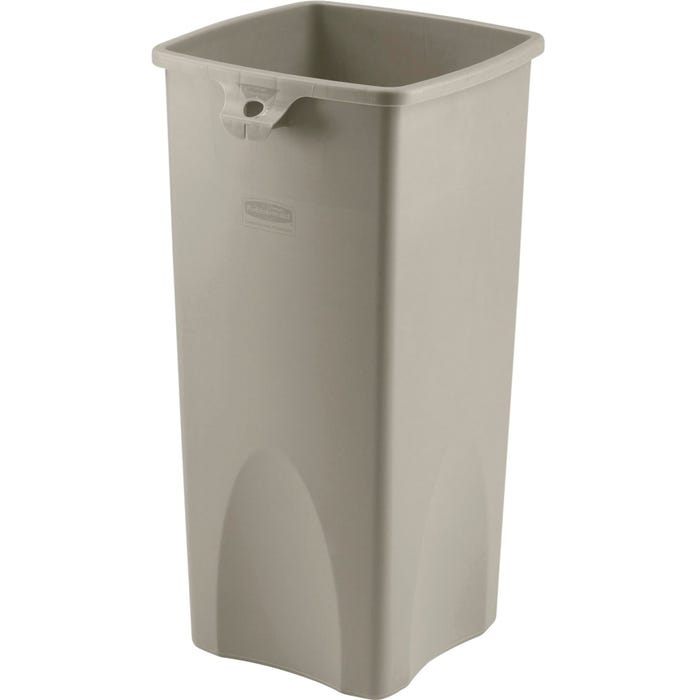 Rubbermaid Square Waste Container, 23 Gallon, Plastic, Beige
