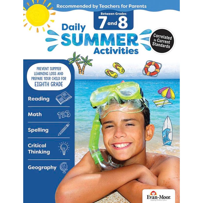 Evan-Moor Daily Summer Activities Workbook, 144 Pages, Grades 7 to 8