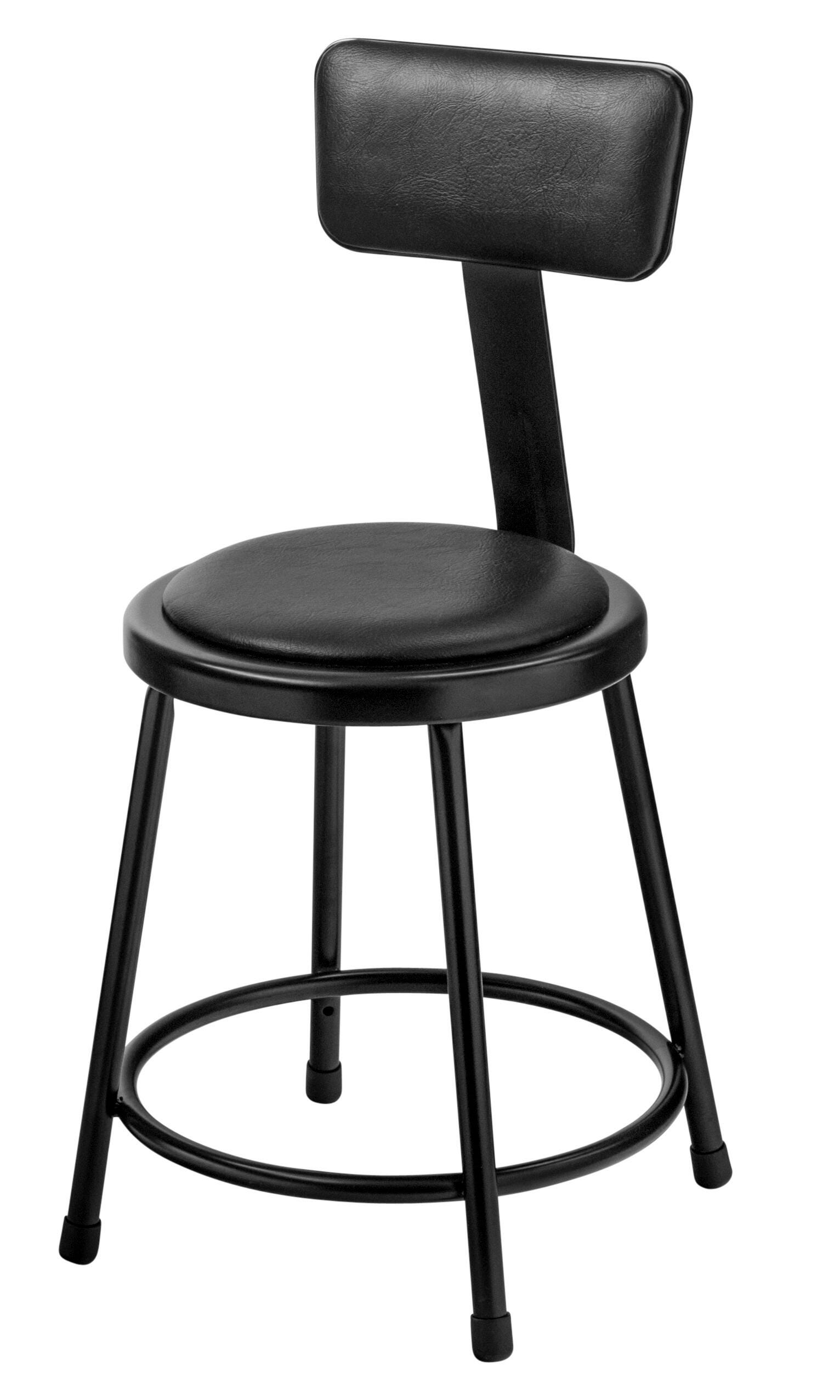 National Public Seating Heavy Duty Vinyl Padded Steel Stool With Backrest, 18 Inch, Black 1584455