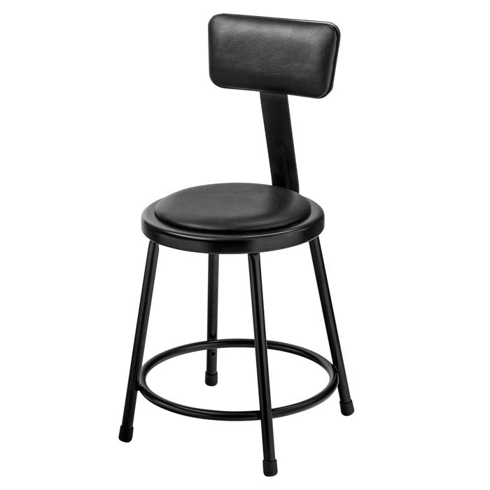 National Public Seating Heavy Duty Vinyl Padded Steel Stool With Backrest, 18-Inch Seat Height, Black