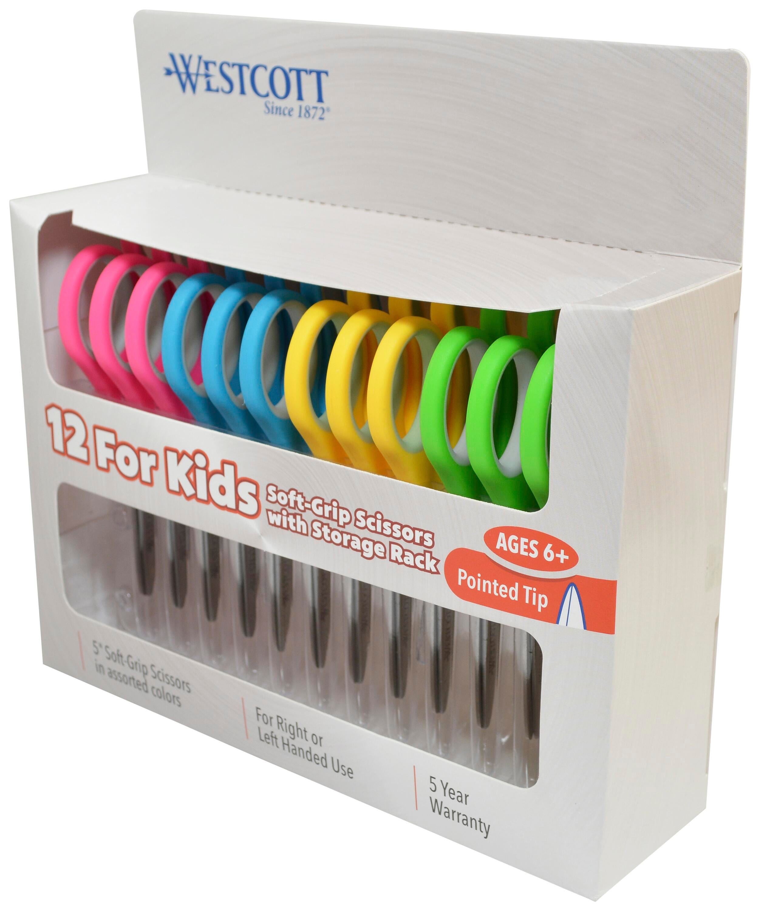 Westcott Soft Grip Kid Scissors, Pointed Tip, 5 Inches, Assorted Colors, Set of 12, Item Number 1572498