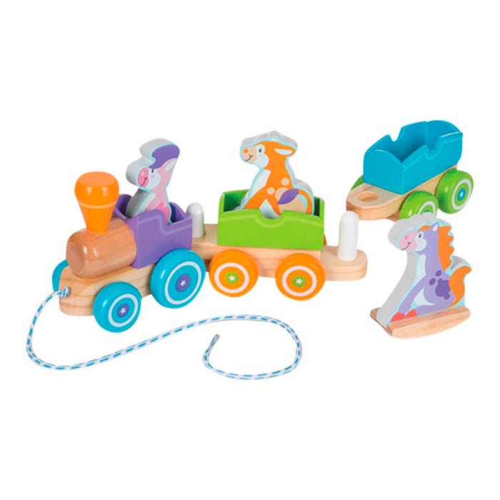 Melissa & Doug Rocking Farm Animals Pull Train, 6 Wooden Pieces
