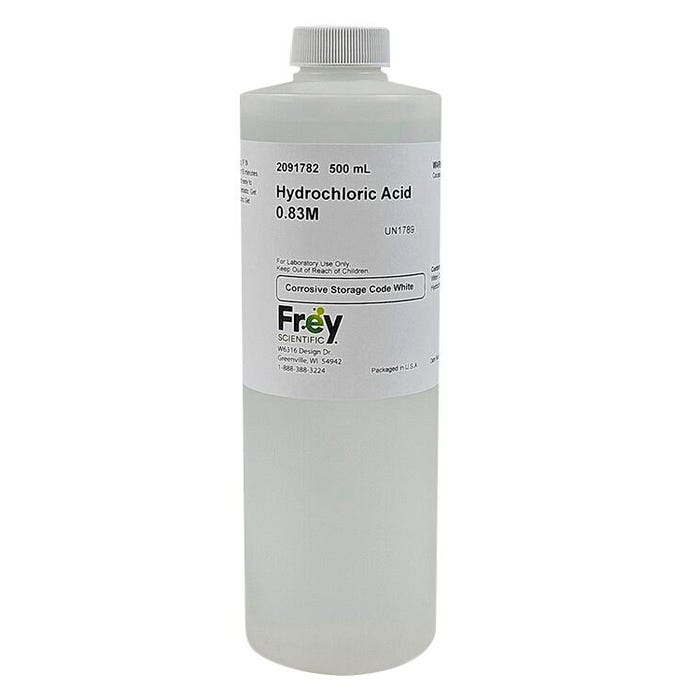 Frey Scientific Hydrochloric Acid, 0.83M Solution, Lab Grade, 500mL