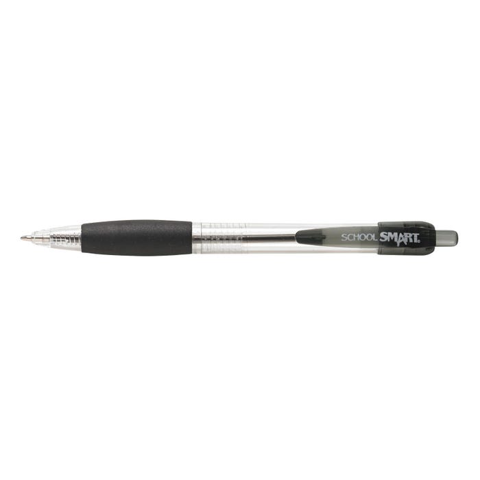 School Smart Retractable Ballpoint Pen, Fade Resistant, Medium Tip, Black, Pack of 12
