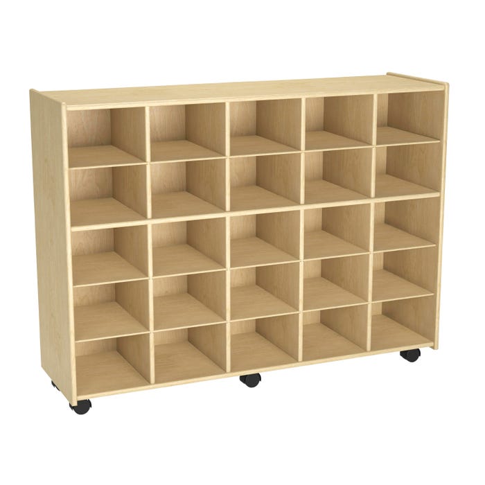 Childcraft Mobile Cubby Storage Unit, 25 Bin Capacity, Wooden, 47-3/4 x 14-1/4 x 36 Inches