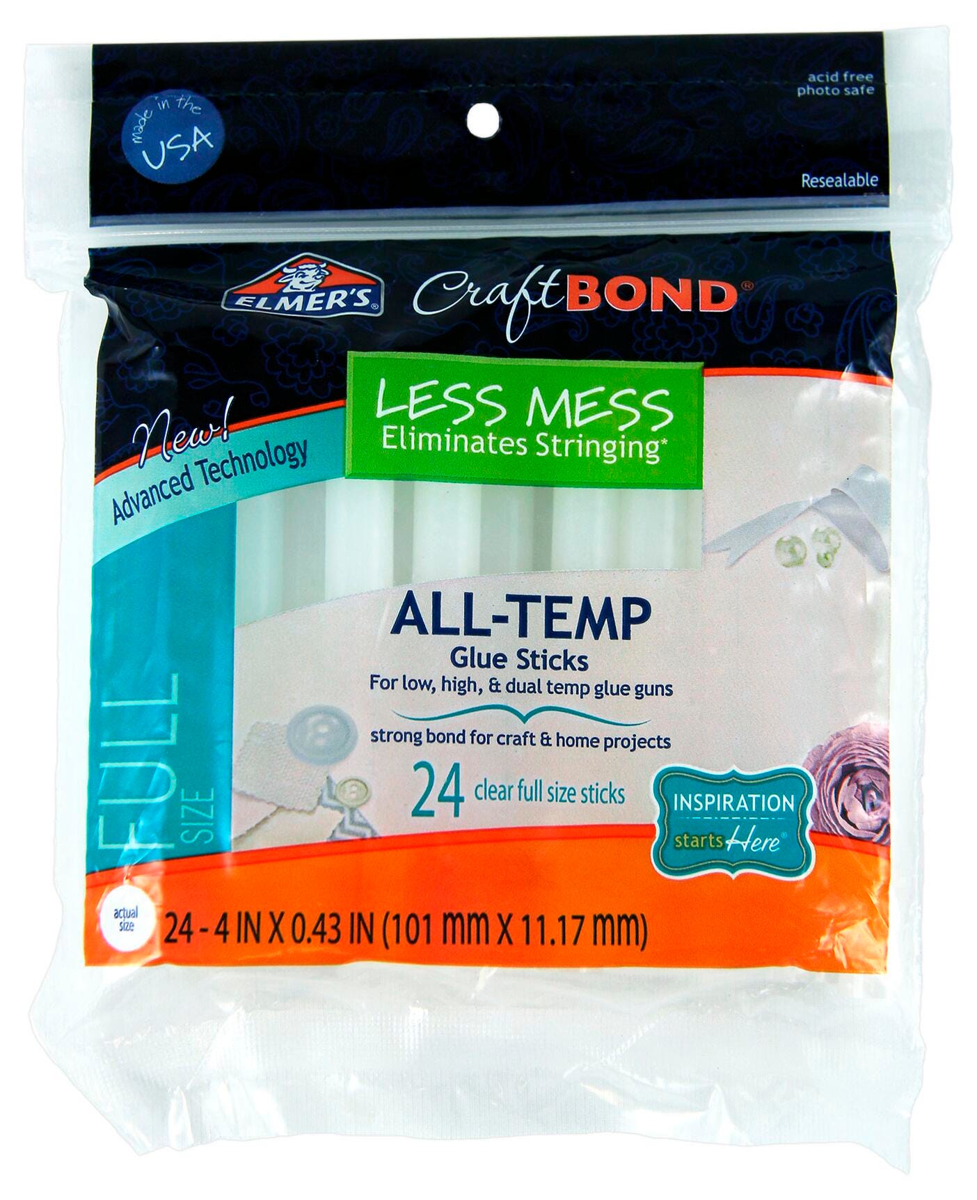 Elmer's CraftBond Hot Glue Sticks, Full Size, Pack of 24 1568575