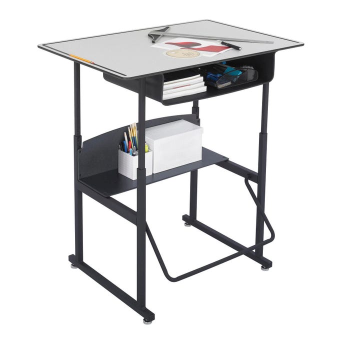 AlphaBetter Stand Up Desk with Book Box, Gray Phenolic Top, Adjustable, 35 x 23 x 27 to 42 Inches