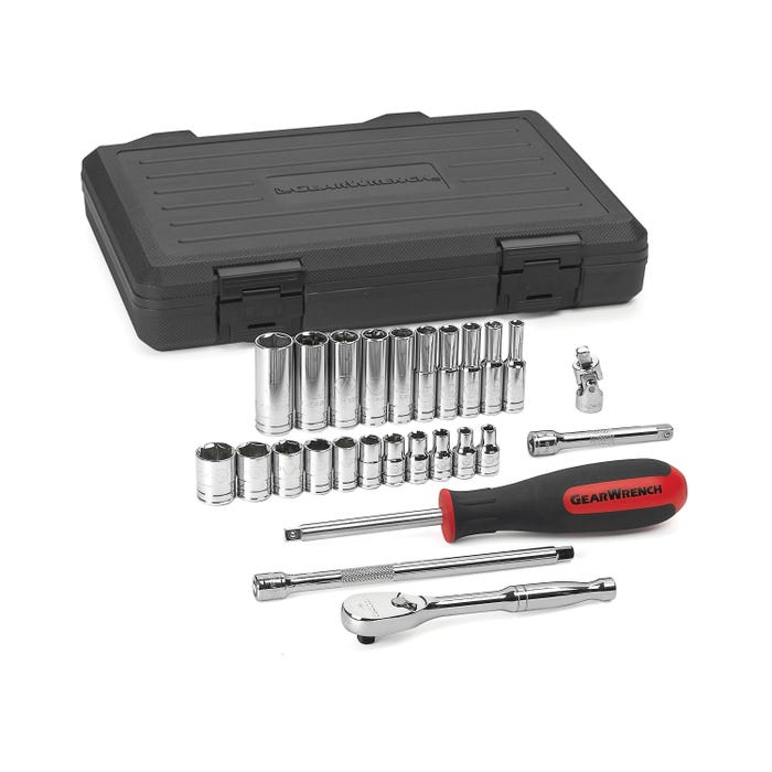 Gearwrench 26-Piece 6-Point Standard/Deep Length Socket Set - SAE, 1/4 in Drive, Set of 26
