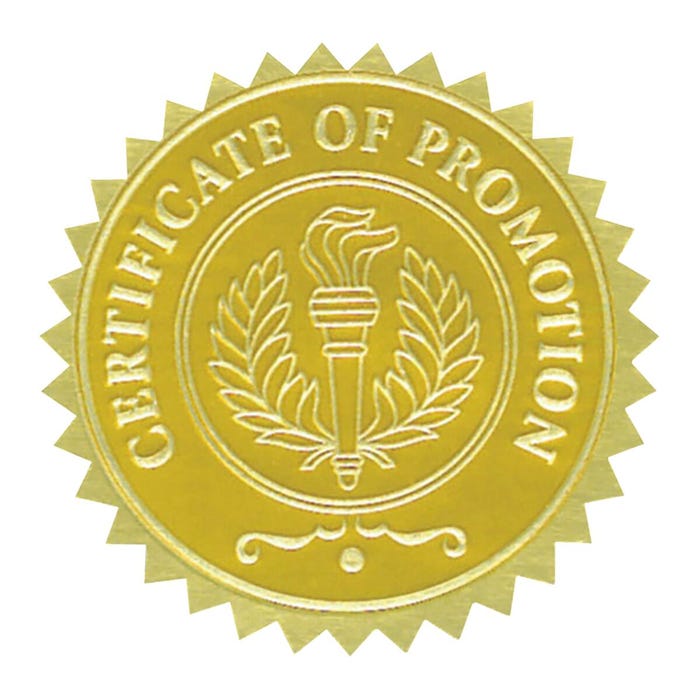 Hayes Certificate of Promotion Gold Foil Embossed Seal, Pack of 54