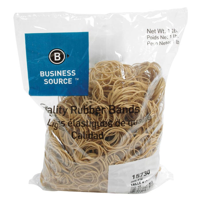Business Source Rubber Bands, Size 12, 1 lb /BG, 1-3/4 x 1/16 Inches, Natural Crepe