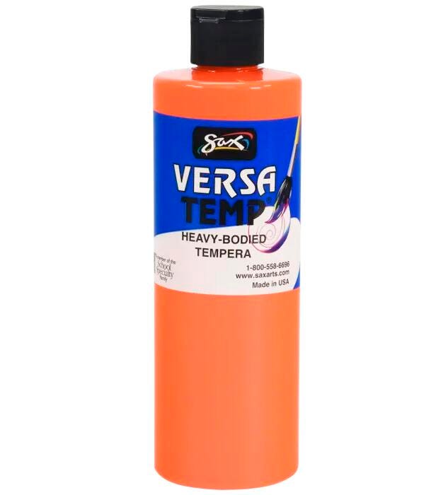 Sax Versatemp Heavy-Bodied Tempera Paint, 1 Pint, Fluorescent Orange Item Number 2028307