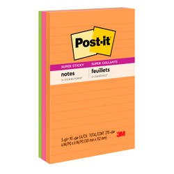 Post-it Super Sticky Lined Notes, 4 x 6 Inches, Energy Boost Colors, Pack of 3, Item Number 086846