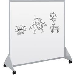MooreCo Portable Partition Divider, Markerboard Anodized Aluminum, 5 x 4 Feet, White/Black