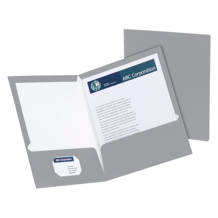 Oxford 2-Pocket Laminated Folder, 100 Sheet Capacity, Gray, Pack of 25