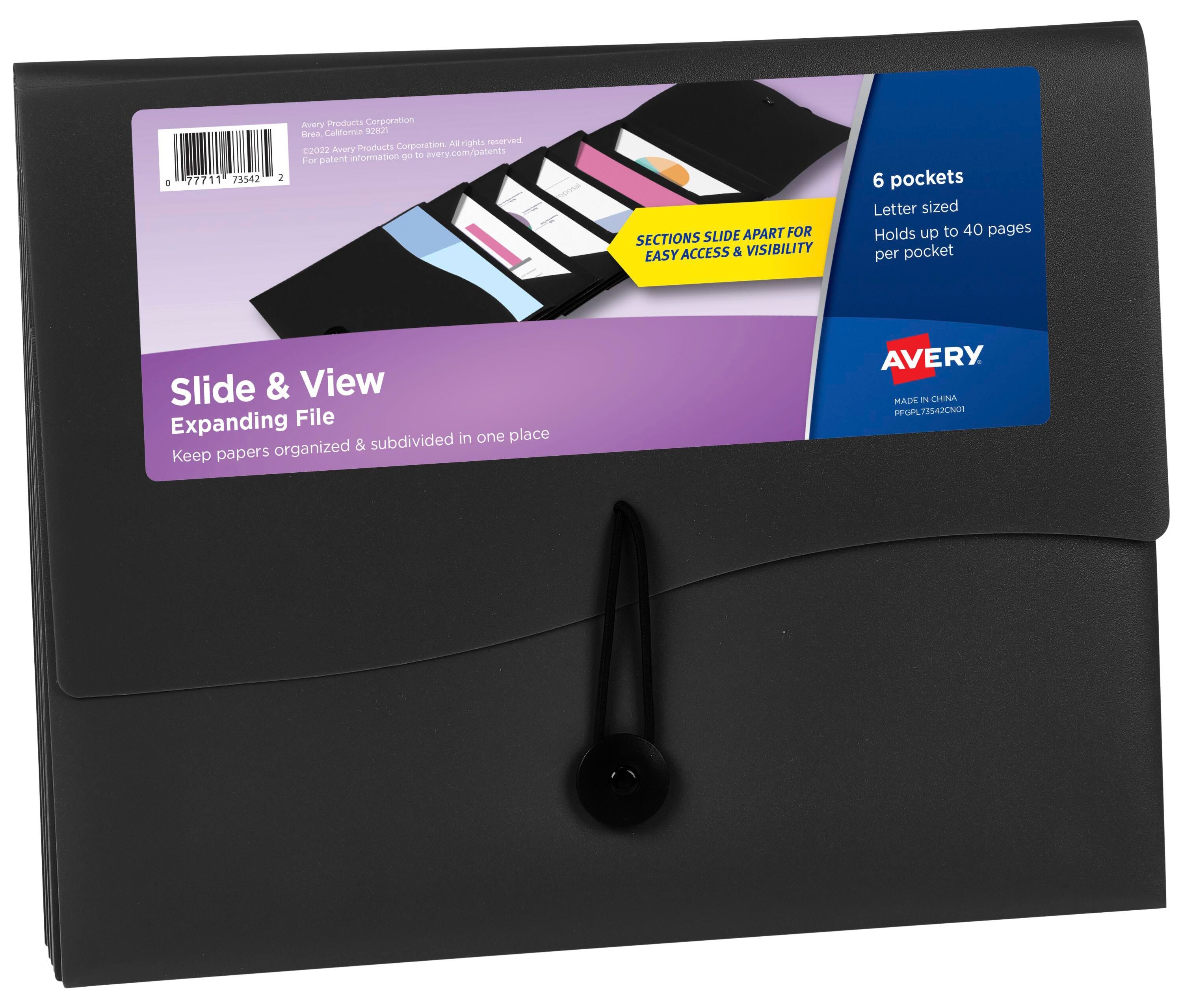 Avery Slide & View Expanding File Folder, 6 Pockets, 8-1/2 x 11 Inches, Black 2149665