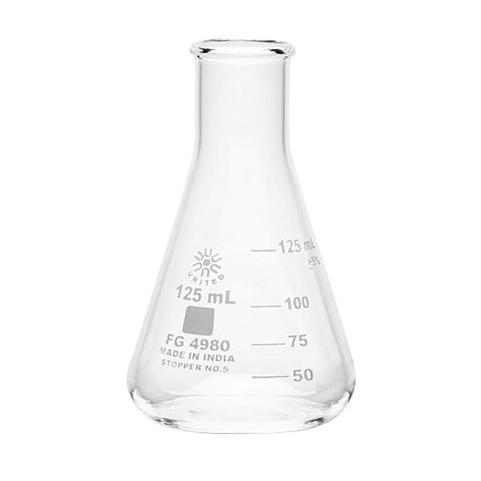 United Scientific Erlenmeyer Flask, Narrow Mouth, Borosilicate Glass, 125ml