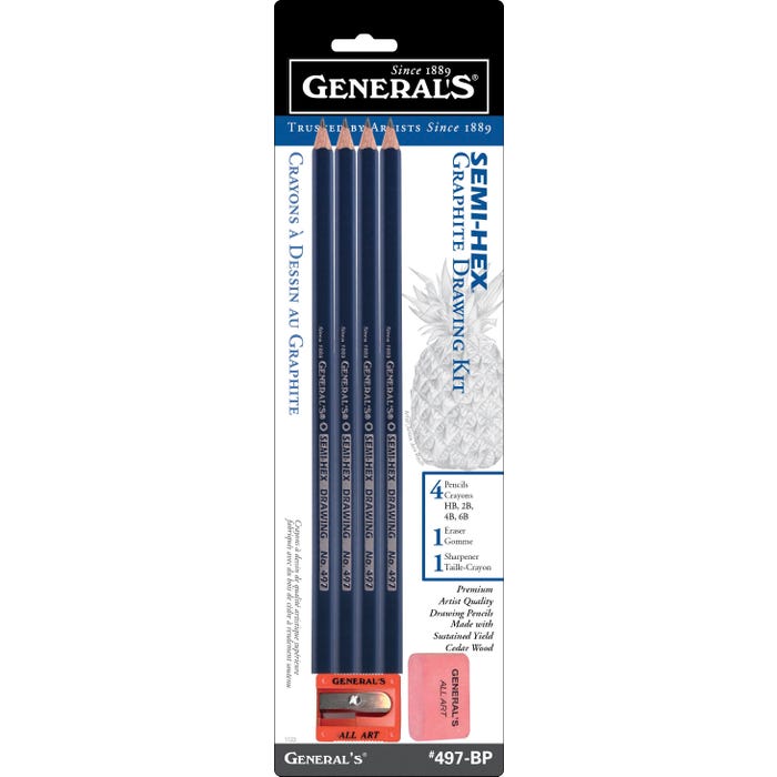 General's Semi-Hex Drawing Pencils, Assorted Hardness, Set of 6