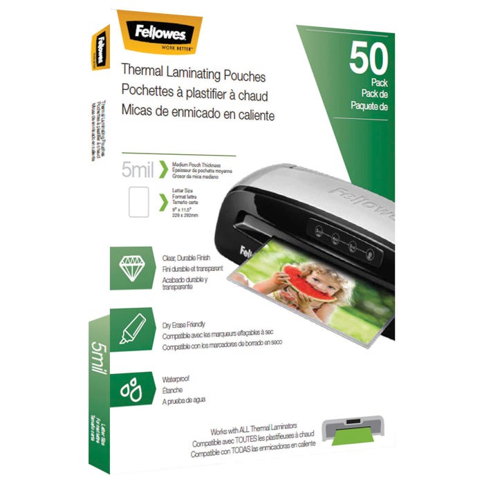 Fellowes Thermal Laminating Pouches, Letter, 9 x 11-1/2 Inch, 5 Mil, Pack of 50