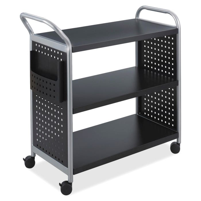 Safco Scoot 3-Shelf Utility Cart, 31 x 18 x 38 in, Black/Silver