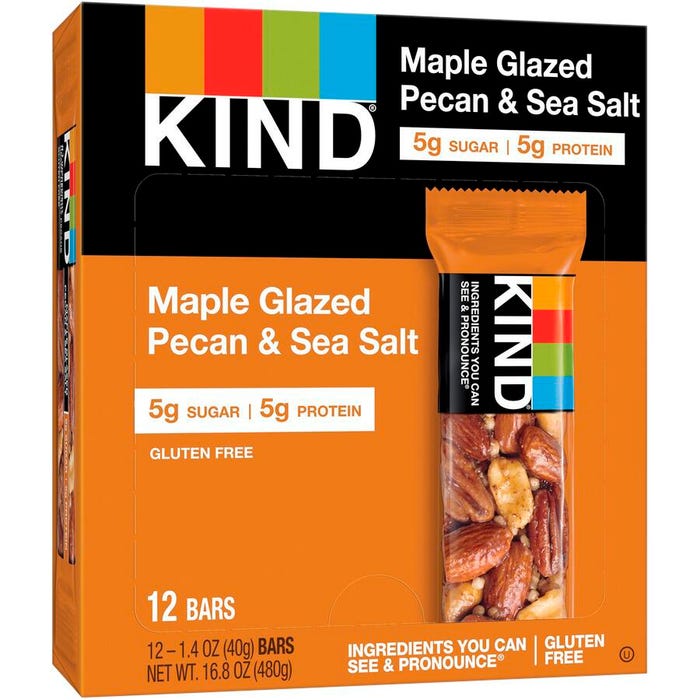 KIND Maple Glazed Pecan/Sea Salt Nut/Spice Bars, 1.4 Ounce, Box of 12