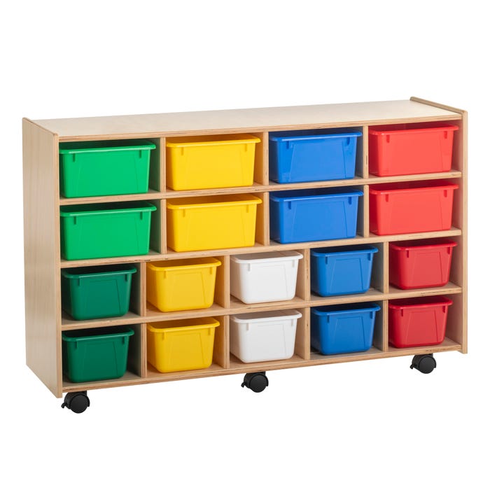 Childcraft Flex Mobile Cubby Unit, 18 Primary-Color Bins, 47-3/4 x 14-1/4 x 30 Inches